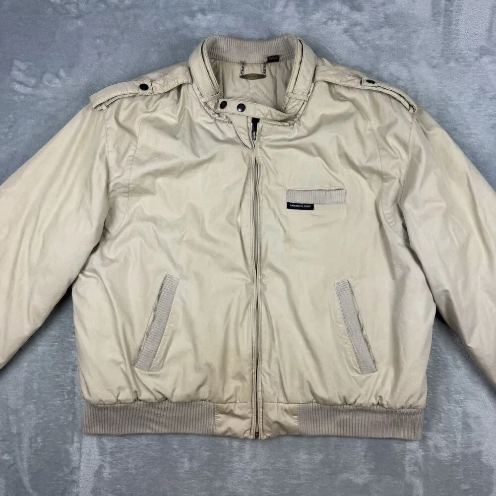 Members Only Europe Craft Vintage Bomber Jacket Men’s Size 46 Beige Tan